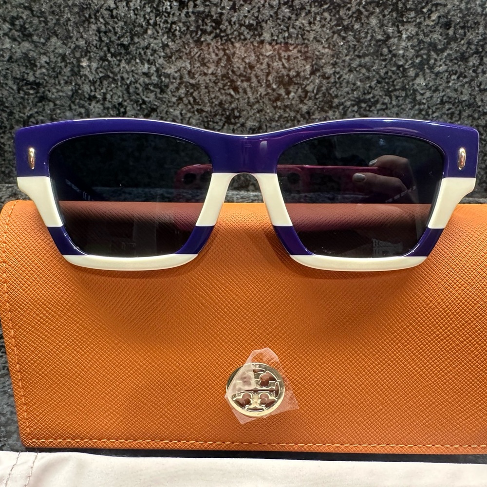 Navy and Cream striped Tory Burch Sunglasses. Used one day!